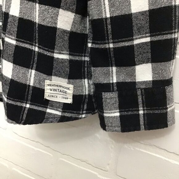 VINTAGE Weatherproof 100% cotton XL flannel plaid button down shirt black white - Picture 7 of 14